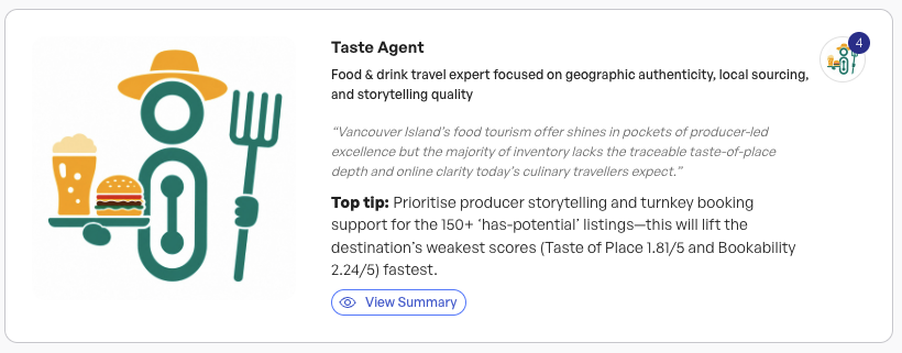 Taste Agent assessment with a product development recommendation