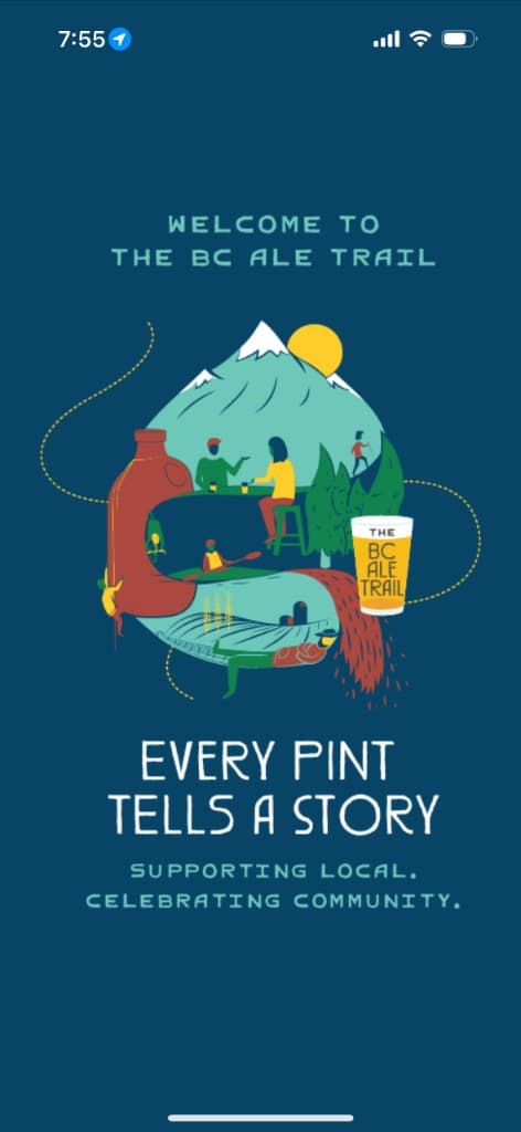 BC Ale Trail welcome screen for an engagement campaign